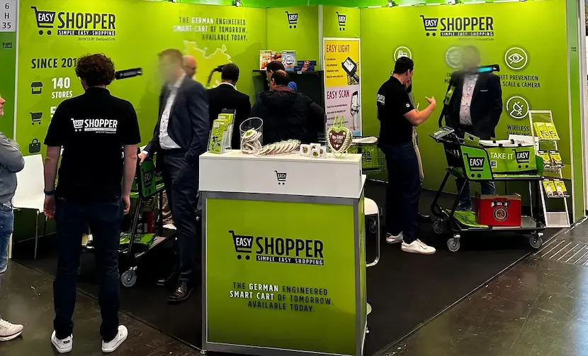 Pentland Firth Software GmbH's booth of the smart shopping cart EASY Shopper at EuroShop 2023