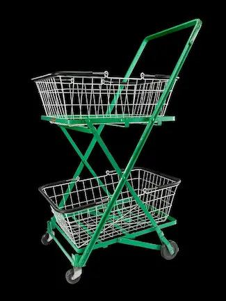 One of the first shopping carts - two baskets on a simple metal frame
